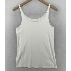 EILEEN FISHER Top S Tank Organic Cotton Ribbed Jersey Cami Scoop Neck White USA